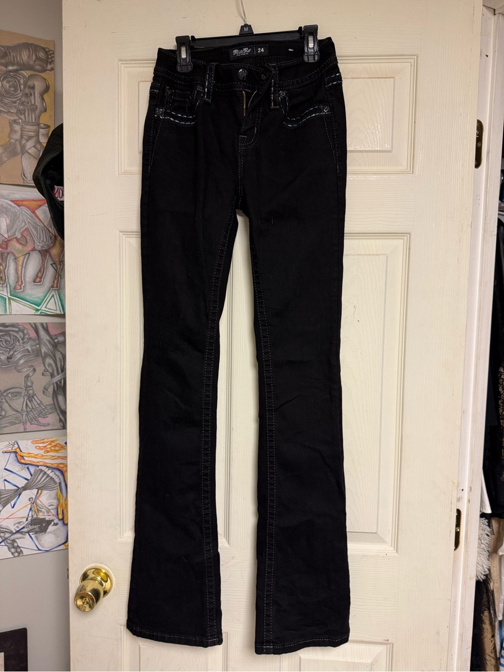 Miss Me Black Flare Jeans with Contrast Stitching